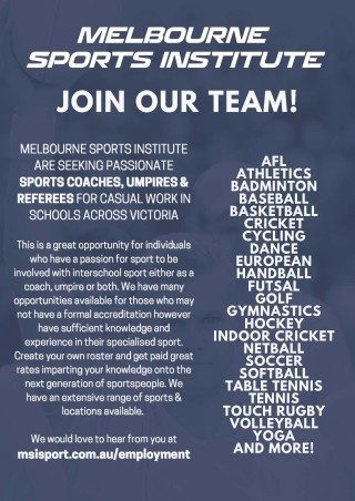 School Coaching, Umpiring & Refereeing Work Opportunities